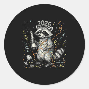 Happy New Year Raccoon With Champagne Funny New Ye Classic Round Sticker