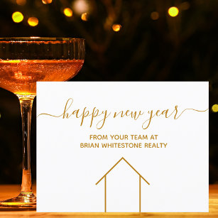 Happy New Year Real Estate Company Gold Corporate Postcard