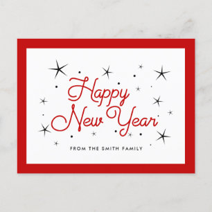 Happy New Year red and white Postcard