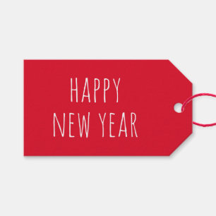 Happy New Year   Red Festive Modern Holiday Party Gift Tags