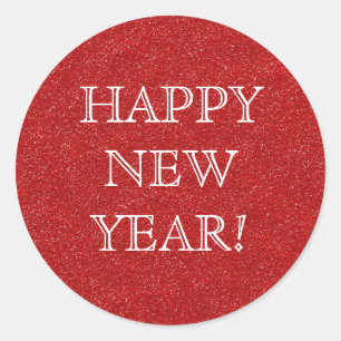 Happy New Year! Red Glitter Glamour Party Classic Round Sticker