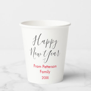Happy new year red gra add family name year simple paper cups