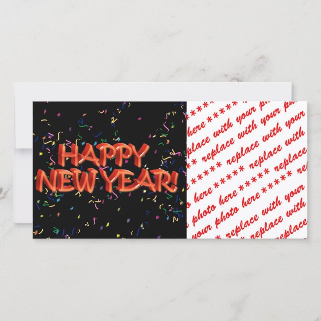 Happy New Year Red Text w/Confetti Holiday Card (Front)