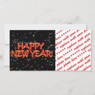 Happy New Year Red Text w/Confetti Holiday Card