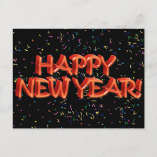 Happy New Year Red Text w/Confetti Holiday Postcard