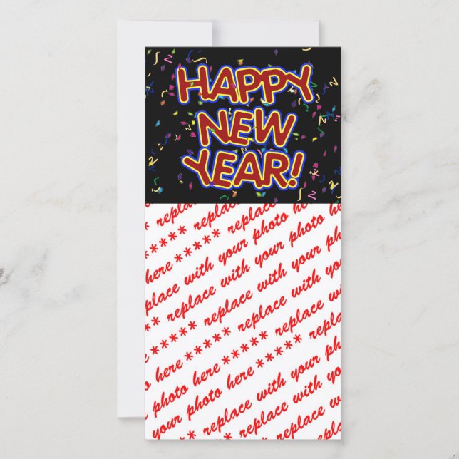Happy New Year - Red Text With Confetti Holiday Card (Front)