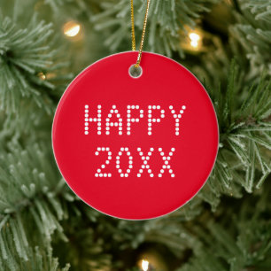 Happy New Year red white custom number Christmas Ceramic Ornament