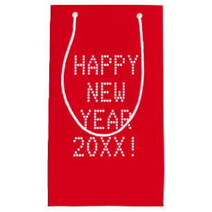 Happy New Year red white custom text modern Small Gift Bag
