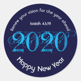 Happy New Year RENEW VISION 2020 Stylish BLUE Classic Round Sticker