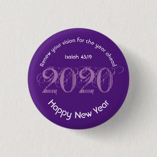 Happy New Year RENEW VISION 2020 Stylish Purple 1 Inch Round Button