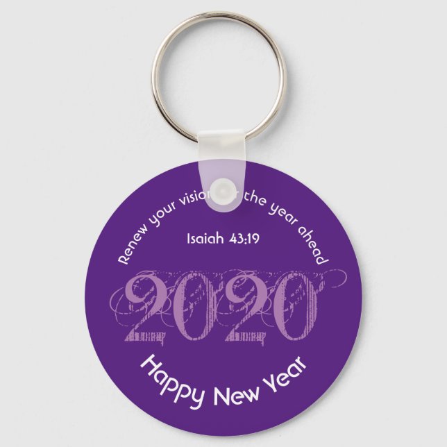 Happy New Year RENEW VISION 2020 Stylish PURPLE Keychain (Front)