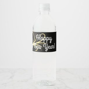 Happy New Year, Retro Champagne Bottle Water Bottle Label