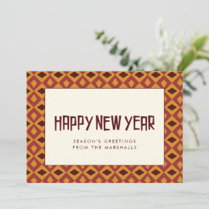 Happy New Year Retro mid century pattern Holiday Card