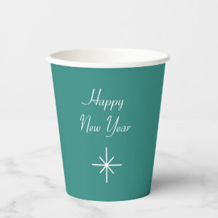 Happy New Year Retro Teal Green  Paper Cups