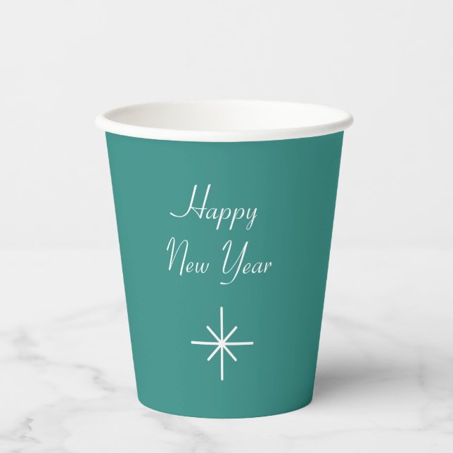 Happy New Year Retro Teal Green  Paper Cups (Front)