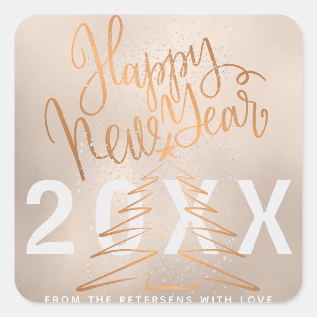 Happy New Year Rose Gold Metallic Copper Square Sticker (Front)