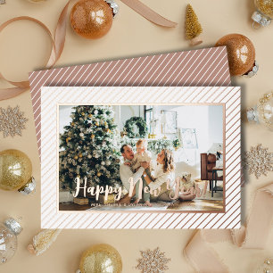  Happy New Year Rose Gold Pinstripe Foil Holiday Card