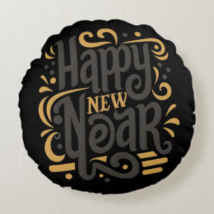 Happy new year round pillow