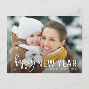 HAPPY NEW YEAR rustic script photo greeting card