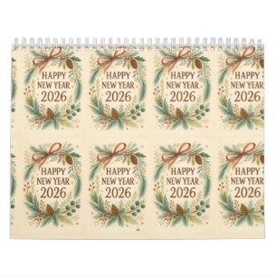 happy new year rustic wall calendar 2026