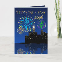 Happy New Year’s Eve Midnight Fireworks City Light