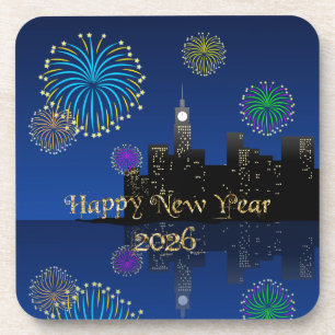 Happy New Year’s Eve Midnight Fireworks City Light Coaster