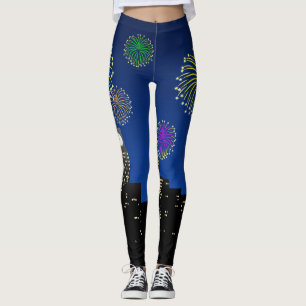 Happy New Year’s Eve Midnight Fireworks City Light Leggings
