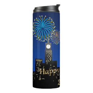 Happy New Year’s Eve Midnight Fireworks City Light Thermal Tumbler