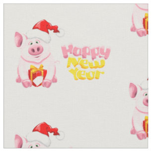 happy new year santa claus christmas pig fabric