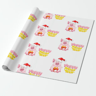 happy new year santa claus christmas pig wrapping paper