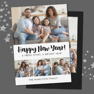 Happy New Year Script Family 5 Photo collage Holiday Card