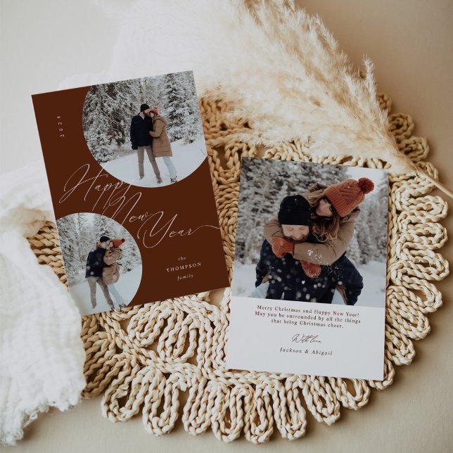 Happy New Year Script Typography Photo Christmas Holiday Card (Creator Uploaded)