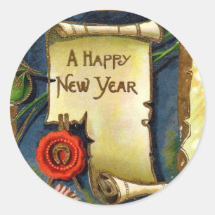 Happy New Year Scroll Classic Round Sticker