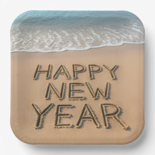 Happy New Year Seashore Paper Plate