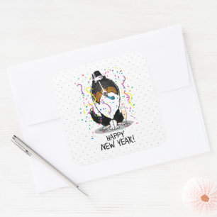 Happy New Year Shetland Sheepdog (tri colour) Cute Square Sticker