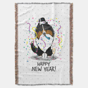 Happy New Year Shetland Sheepdog (tri colour) Cute Throw Blanket