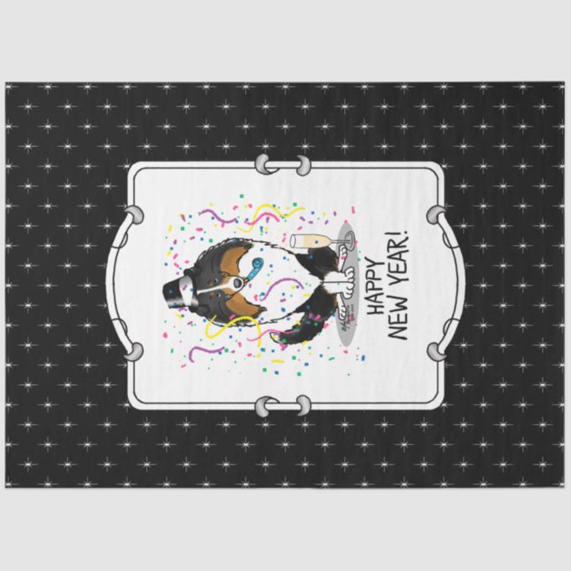 Happy New Year Shetland Sheepdog (tri colour) Cute Tissue Paper (Front)