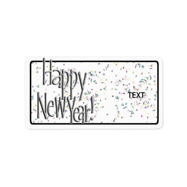 Happy New Year Silver Text Label (Front)