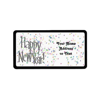 Happy New Year - Silver Text With Confetti Label