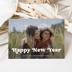 Happy New Year   Simple Boho Photo Overlay Holiday Card