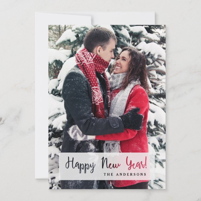 Happy New Year Simple Cut Out Script Text Photo Holiday Card (Front)