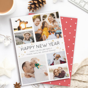 Happy New Year Simple Minimalist Photo Collage Holiday Card