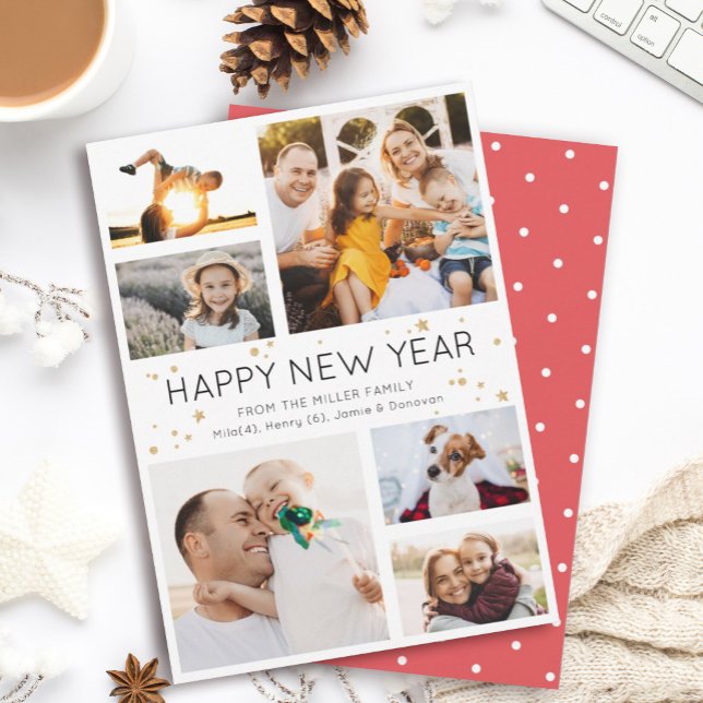 Happy New Year Simple Minimalist Photo Collage Holiday Card (Creator Uploaded)