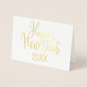 Happy New Year simple modern calligraphy script Foil Card