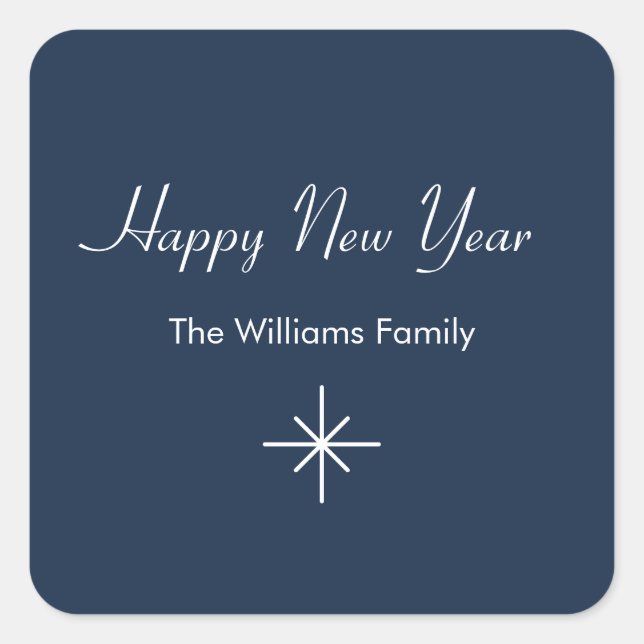 Happy New Year Simple Snowflake Navy Blue Square Sticker (Front)