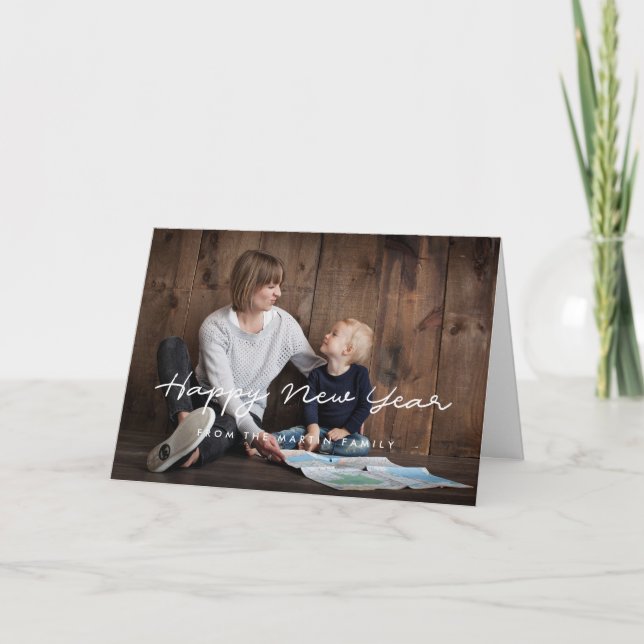 Happy New Year simple white font Holiday Card (Front)