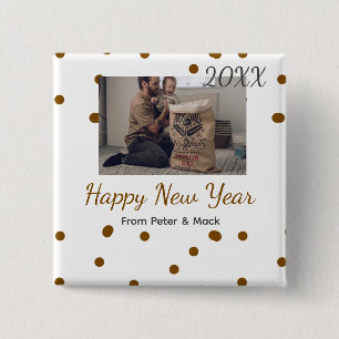 Happy new year Single father add photo name brown 2 Inch Square Button