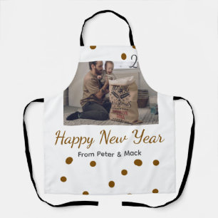 Happy new year Single father add photo name brown Apron