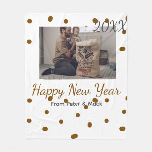Happy new year Single father add photo name brown  Fleece Blanket