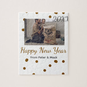 Happy new year Single father add photo name brown Jigsaw Puzzle